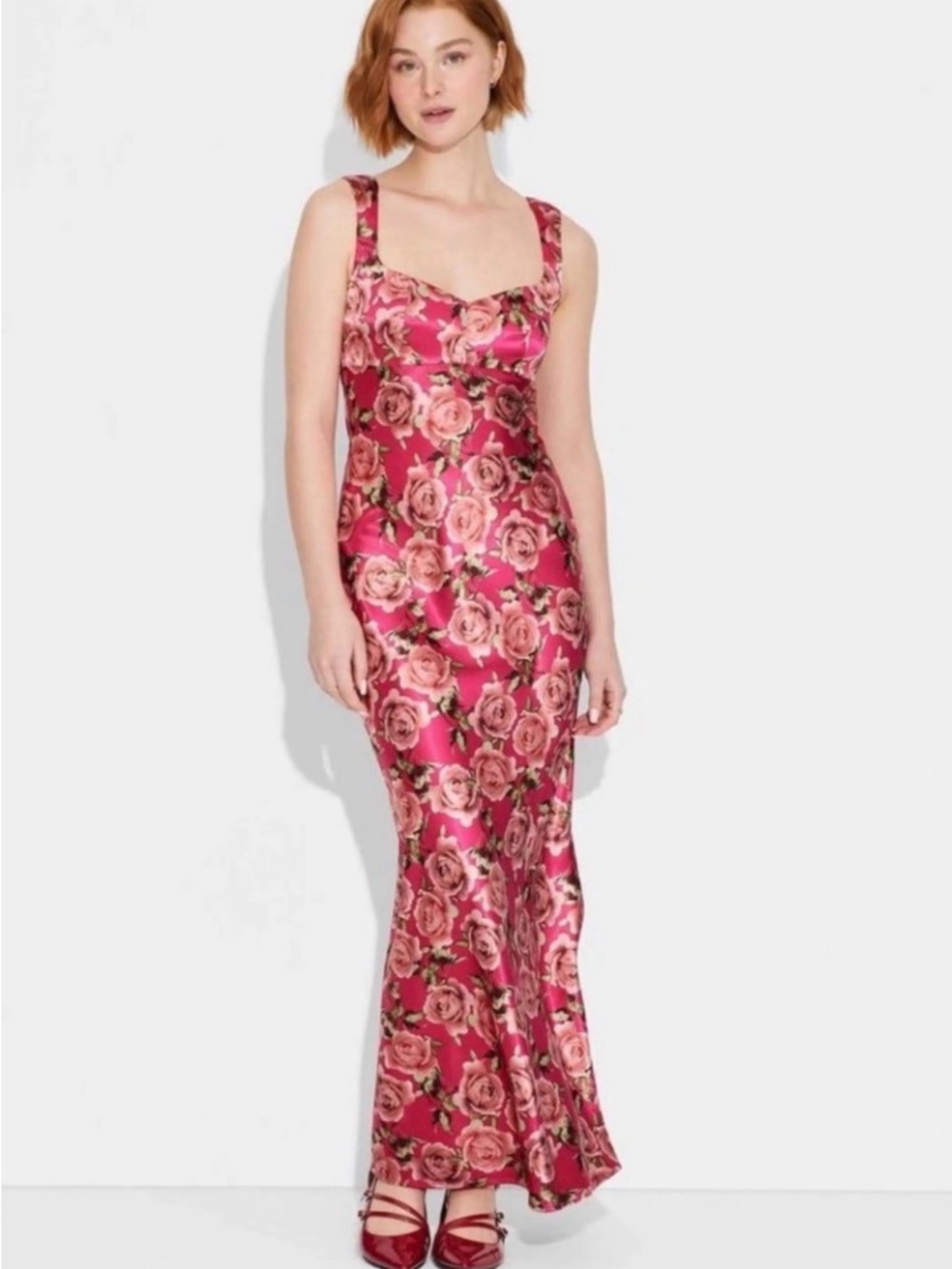 Floral Satin Maxi Dress in Pink Rose
